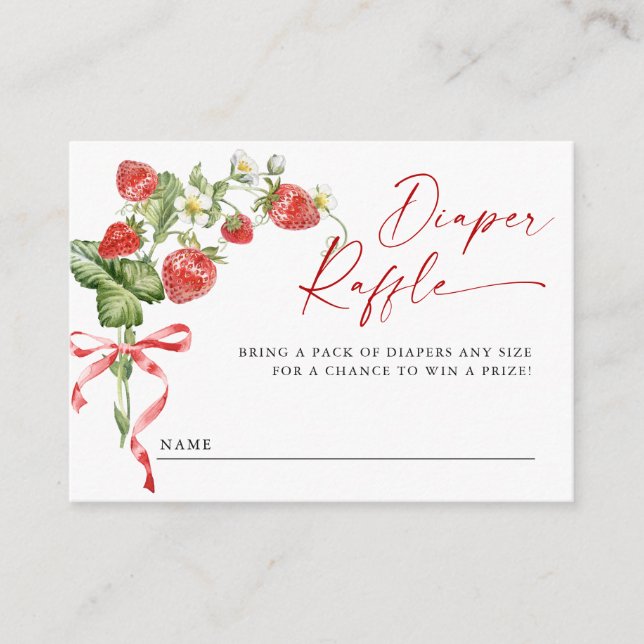 Trendy Meadow Strawberry Baby Shower Diaper Raffle Enclosure Card (Front)