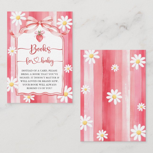 Trendy Meadow Strawberry Books for Baby Shower Enclosure Card (Front/Back)