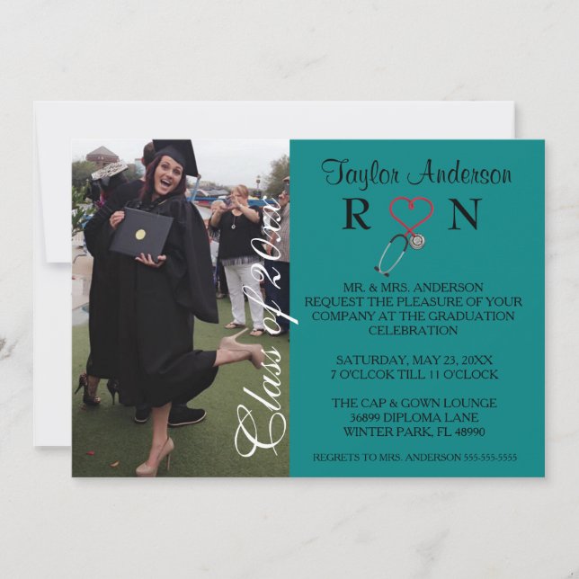 Trendy Medical RN School Graduation Announcement (Front)