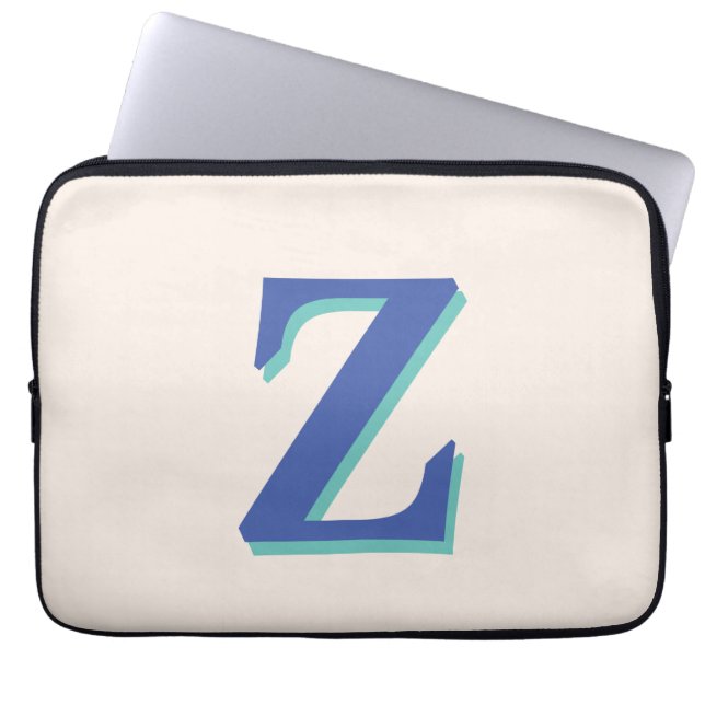 Trendy Medium Blue 3D Initial Letter | Linen Colou Laptop Sleeve (Front)