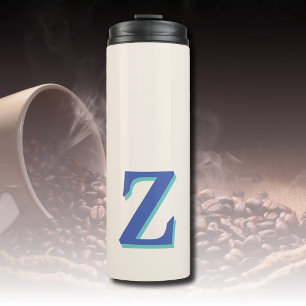 Trendy Medium Blue 3D Initial Letter Linen Colou Thermal Tumbler