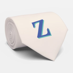 Trendy Medium Blue 3D Initial Letter Linen Colou Tie