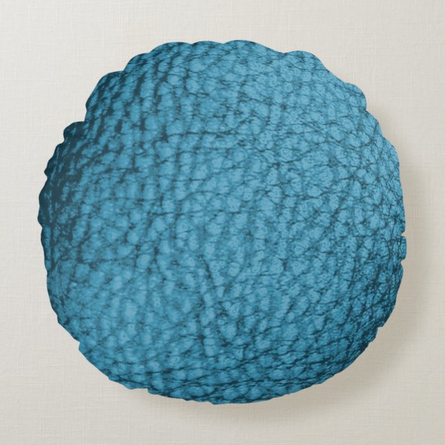  Trendy Medium Blue Faux Leather Design  Round Cushion (Front)