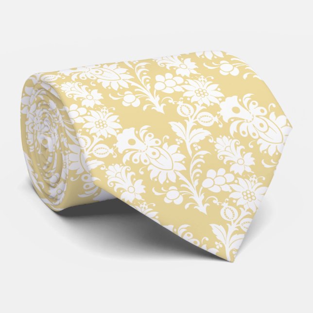 Trendy Mellow Yellow Floral Groomsmen Wedding Tie (Rolled)