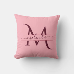 Trendy Merlot Burgundy Pink Monogram Feminine Cushion
