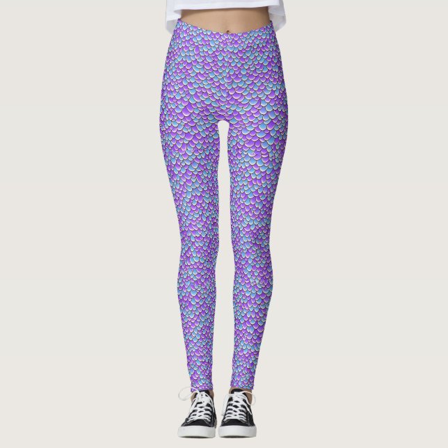 Trendy Mermaid Tail Purple Fish Scales Pattern Leggings (Front)