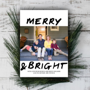Trendy Merry and Bright Photo Card Black