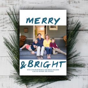 Trendy Merry and Bright Photo Card   Blue
