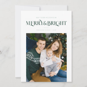 trendy merry & bright blue christmas holiday card