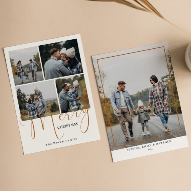 Trendy Merry Christmas 5 Photo Holiday Card (Creator Uploaded)