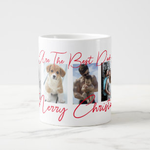Trendy Merry Christmas Best Dad Ever Photo Collage Large Coffee Mug