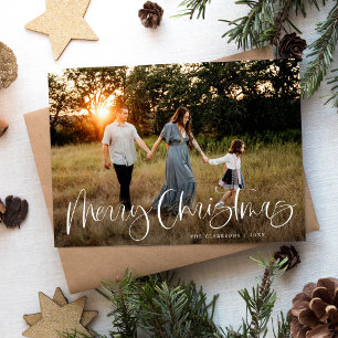 Trendy Merry Christmas Calligraphy 2 Photo Holiday Card