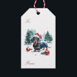 Trendy Merry Christmas Dachshund in Santa Hat      Gift Tags<br><div class="desc">This delightful dachshund design is sure to bring a smile to everyone who sees it. Made from high-quality card stock, these gift tags are built to last through the hustle and bustle of the holiday season. The pre-punched hole makes them a breeze to attach, so you can spend less time...</div>