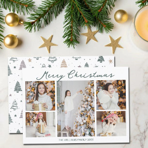 Trendy Merry Christmas Family Photo Collage 2025 Holiday Card