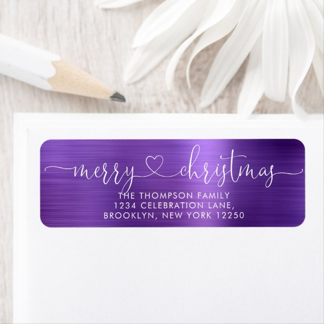 Trendy Merry Christmas Heart Script Metal Purple (Insitu)