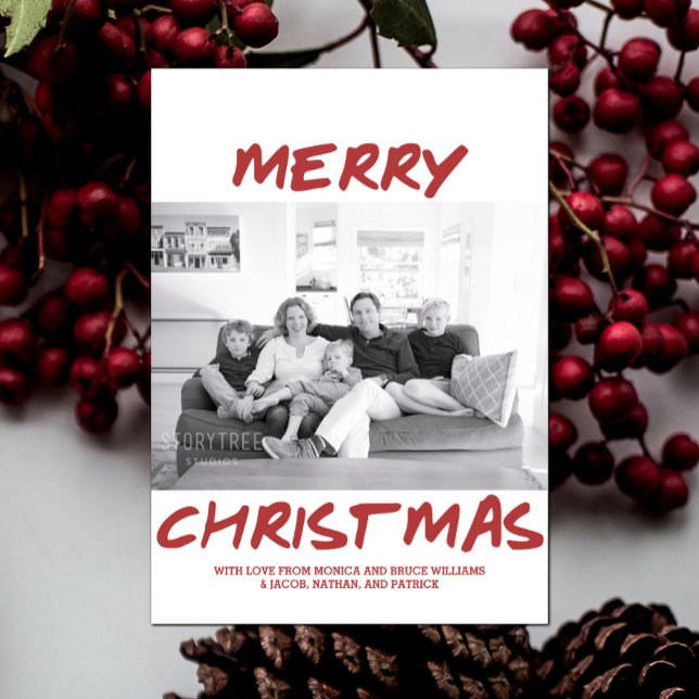 Trendy Merry Christmas Photo Card | Burgundy (Burgundy Trendy Merry Christmas Photo Card)