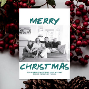 Trendy Merry Christmas Photo Card Teal