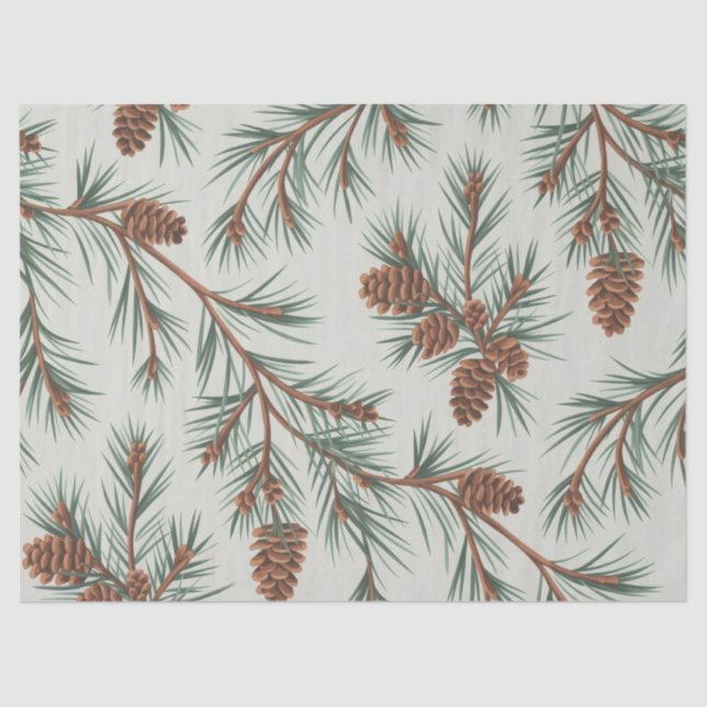 Trendy Merry Christmas Pine Cones and Branches     Tissue Paper (Front)