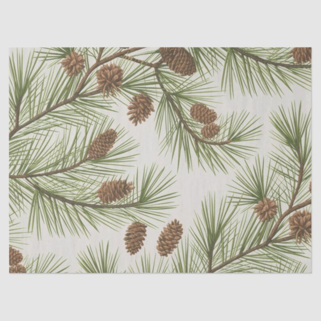 Trendy Merry Christmas Pine Cones and Branches     Tissue Paper (Front)