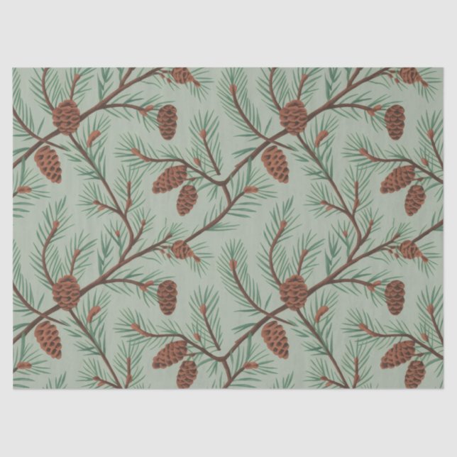 Trendy Merry Christmas Pine Cones and Branches     Tissue Paper (Front)