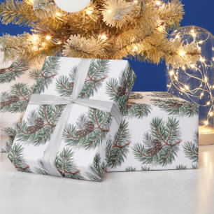 Trendy Merry Christmas Pine Cones and Branches Wrapping Paper