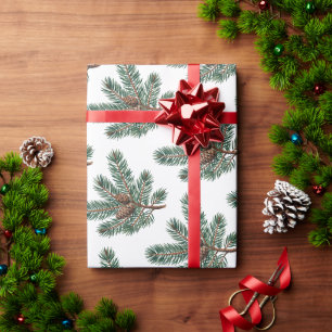 Trendy Merry Christmas Pine Cones and Branches Wrapping Paper