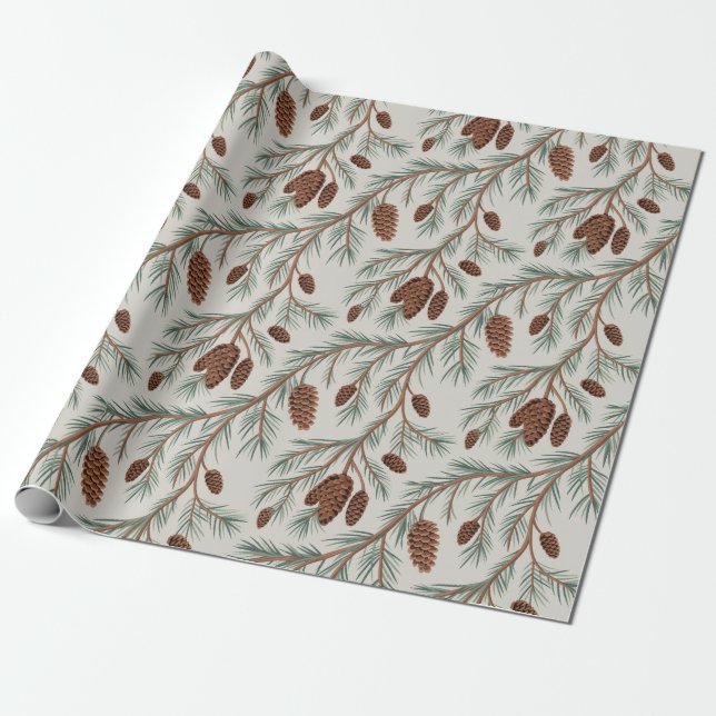 Trendy Merry Christmas Pine Cones and Branches     Wrapping Paper (Unrolled)