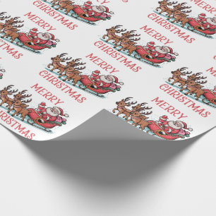 Trendy Merry Christmas Santa Sleigh Reindeer Wrapping Paper