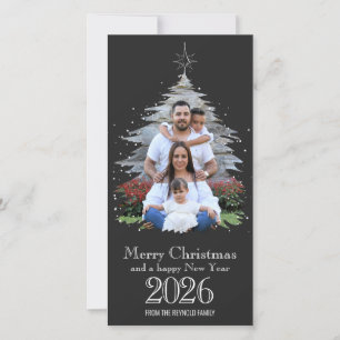 Trendy Merry Christmas Tree Shape 2026 Photo Grey