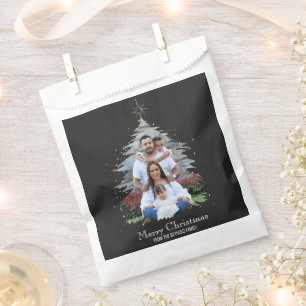 Trendy Merry Christmas Tree Silhouette Photo Grey Favour Bags