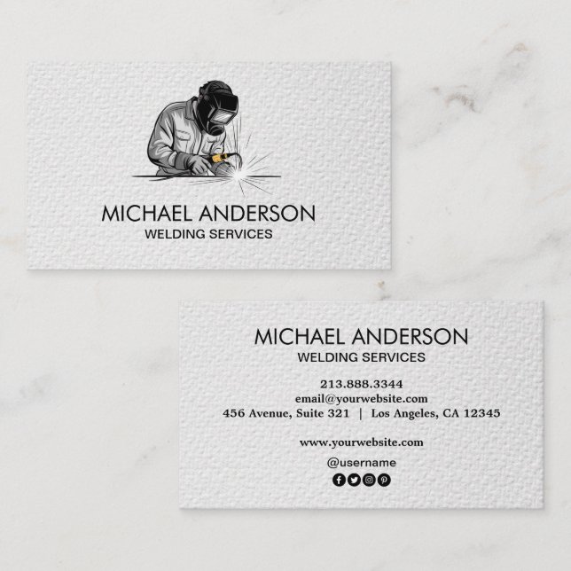Trendy Metal Welding Fabrication Contractor Welder Business Card (Front/Back)