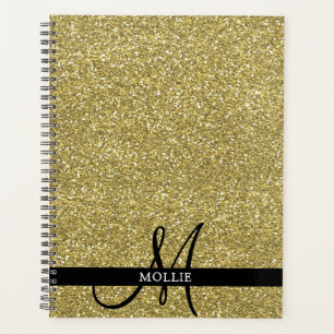 Trendy Metallic Glitter Gold Light Monogrammed Planner