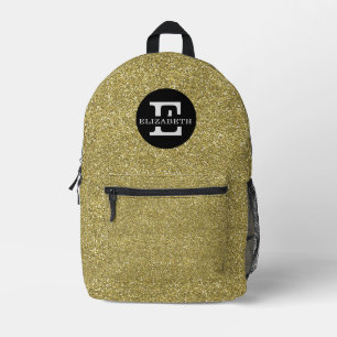 Trendy Metallic Glitter Gold Light Monogrammed Printed Backpack