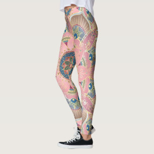 Trendy Metallic Gold and Pink Mandala Design Leggings
