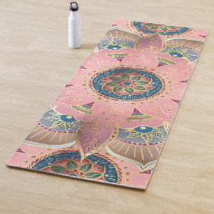 Trendy Metallic Gold and Pink Mandala Design Yoga Mat