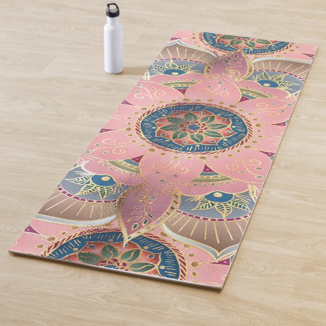 Trendy Metallic Gold and Pink Mandala Design Yoga Mat (In Situ)