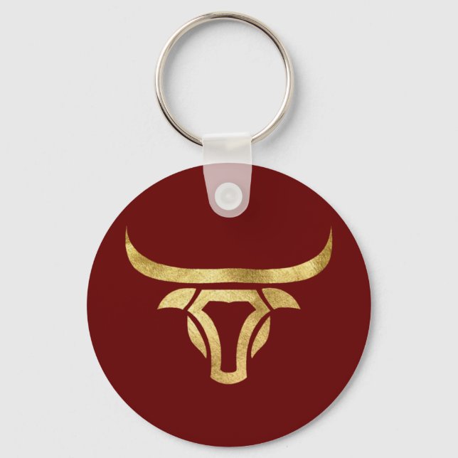 Trendy Metallic Gold Longhorn Bull Key Ring (Front)