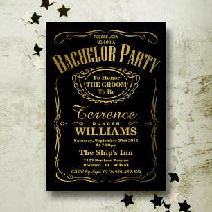 Trendy Metallic Gold Typography Bachelor Party Invitation