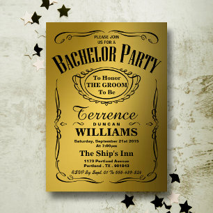 Trendy Metallic Gold Typography Bachelor Party Invitation
