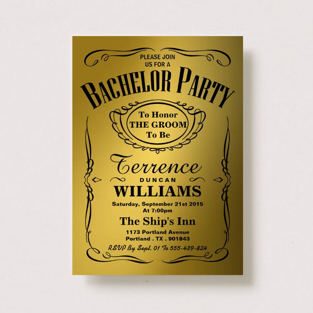Trendy Metallic Gold Typography Bachelor Party Invitation (Creator Uploaded)