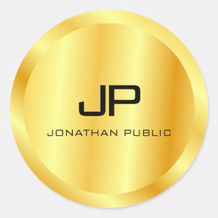 Trendy Metallic Look Faux Gold Monogram Template Classic Round Sticker