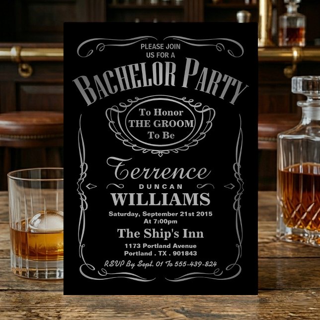 Trendy Metallic Silver Typography Bachelor Party Invitation (Creator Uploaded)