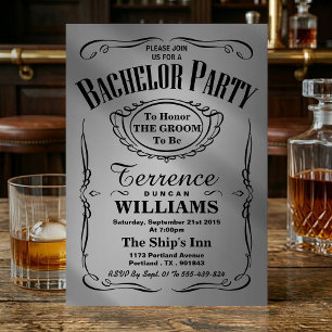 Trendy Metallic Silver Typography Bachelor Party Invitation