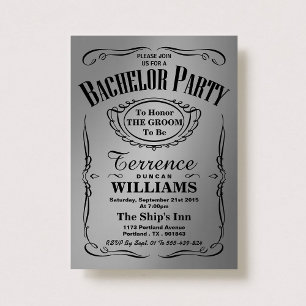 Trendy Metallic Silver Typography Bachelor Party Invitation