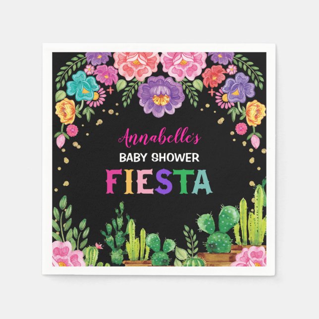 Trendy Mexican Floral Fiesta Birthday Baby Shower Napkin (Front)