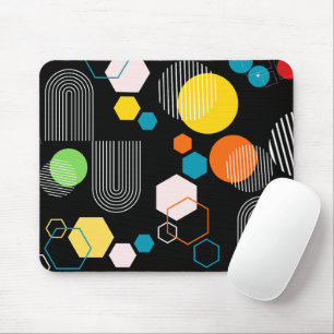 Trendy mid century modern geometric Black Mouse Mat