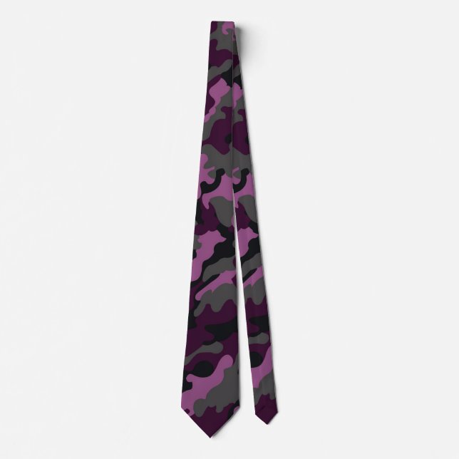 Trendy Military Dark Purple Camouflage Men's Tie (Front)