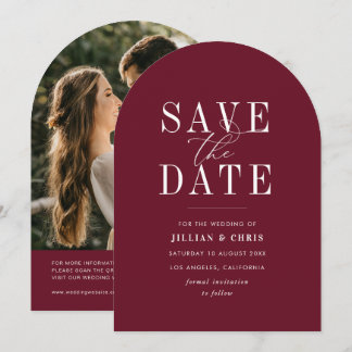 trendy minimal burgundy red save the date card