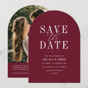 trendy minimal burgundy red save the date card