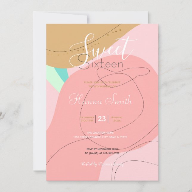 Trendy Minimal lines Creative Abstract Pink design Invitation (Front)
